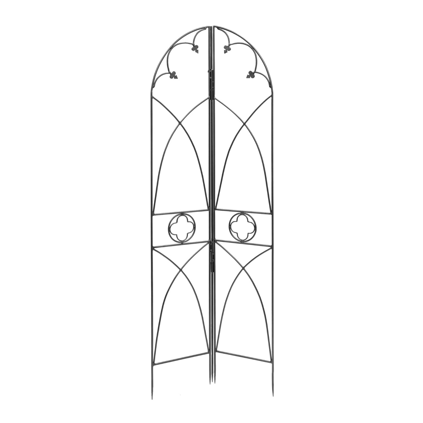 ACHLA Quatrefoil Trellis 75in Garden Trellis | Gothic Wrought Iron Black Powdercoat | Climbing Plants & Garden Accent | 75 in H, 26.5 in | Model FT-07