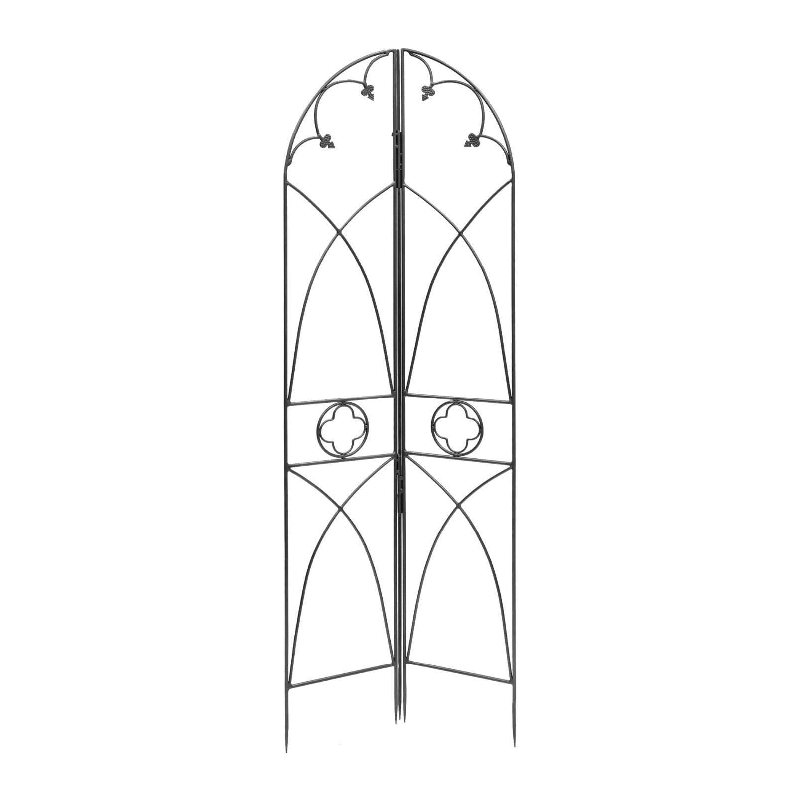 ACHLA Quatrefoil Trellis 75in Garden Trellis | Gothic Wrought Iron Black Powdercoat | Climbing Plants & Garden Accent | 75 in H, 26.5 in | Model FT-07