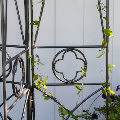 ACHLA Quatrefoil Trellis 75in Garden Trellis | Gothic Wrought Iron Black Powdercoat | Climbing Plants & Garden Accent | 75 in H, 26.5 in | Model FT-07