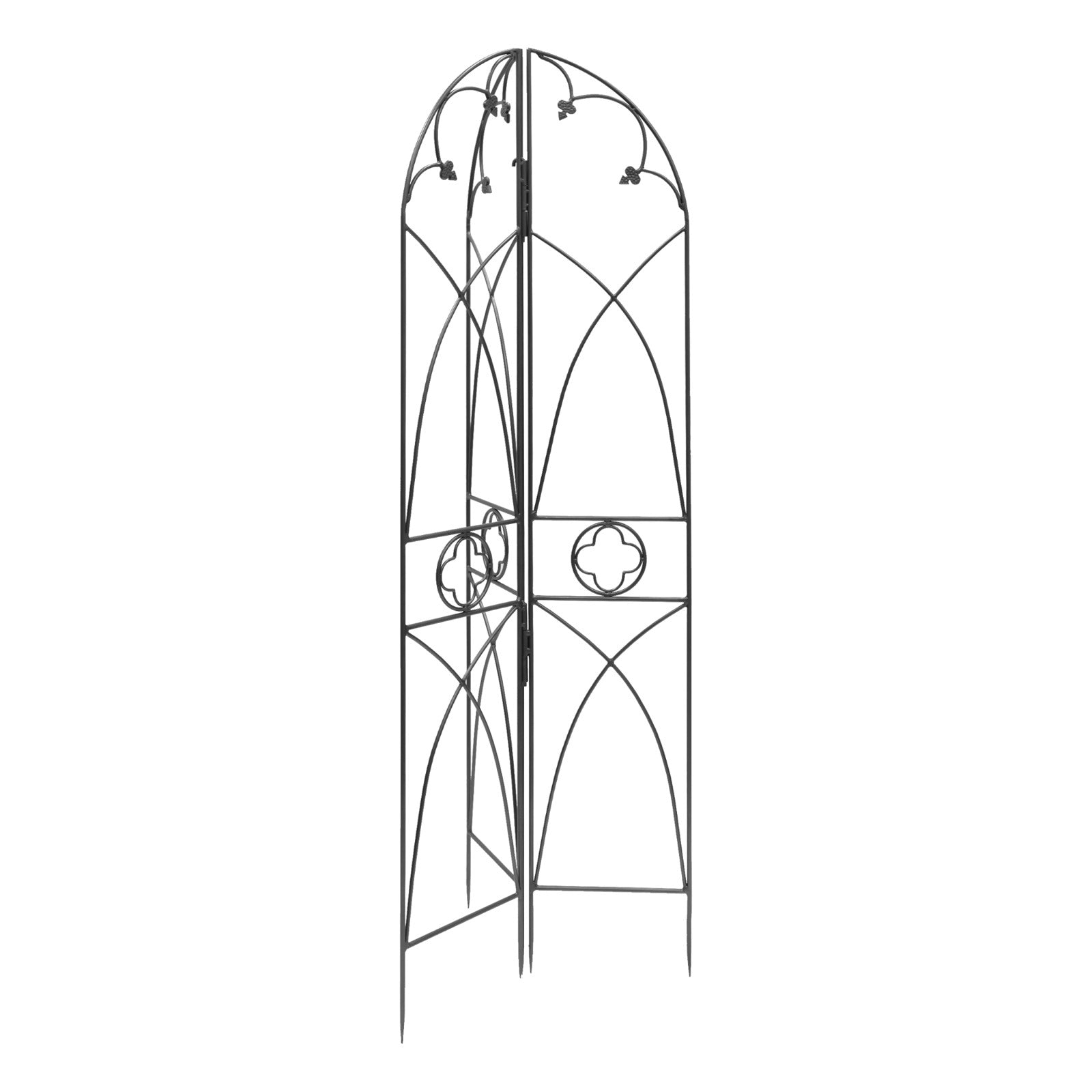 ACHLA Quatrefoil Trellis 75in Garden Trellis | Gothic Wrought Iron Black Powdercoat | Climbing Plants & Garden Accent | 75 in H, 26.5 in | Model FT-07