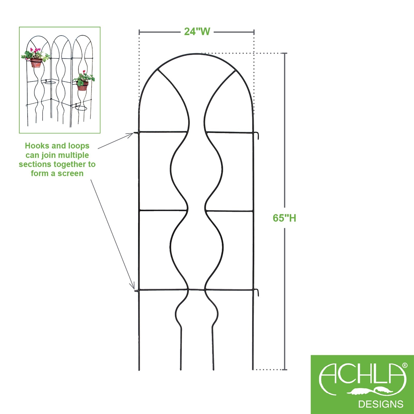ACHLA Orangery Trellis 24in Wrought Iron | Garden & Privacy Screen | Black Powder Coat | 24 x 0.5 x 65 in | Model FT-11