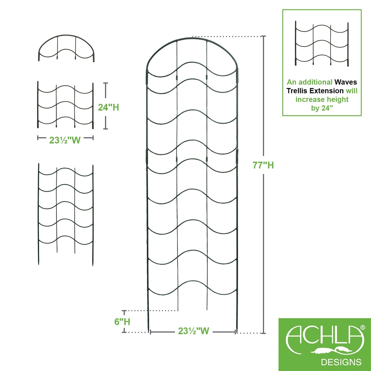 ACHLA Waves Trellis 23.5in Wrought Iron Garden Support | Traditional Black Powder Coat | Climbing Plants & Garden Wall Accent | Model FT-16