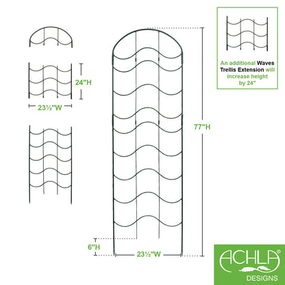 ACHLA Waves Trellis 23.5in Wrought Iron Garden Support | Traditional Black Powder Coat | Climbing Plants & Garden Wall Accent | Model FT-16