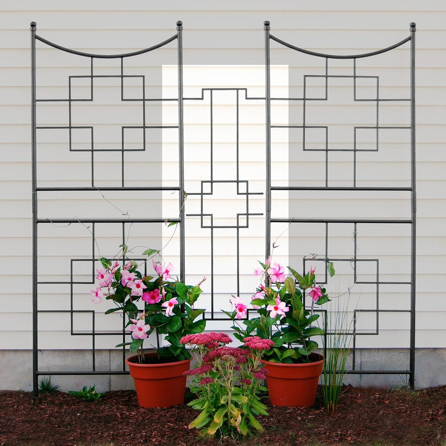 ACHLA Square-On-Squares Center Link 18in W x 48in H | Modern Craftsman Wrought Iron Graphite | Garden Privacy Screen & Room Divider | Model FT-24