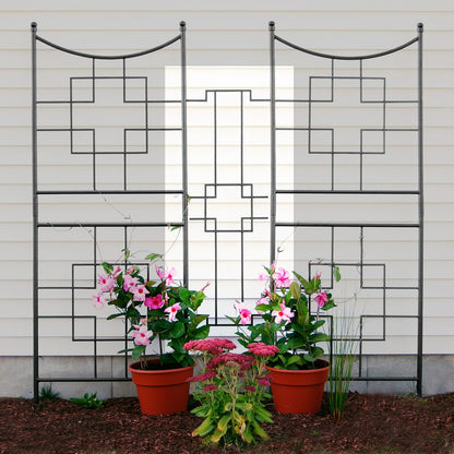 ACHLA Square-On-Squares Center Link 18in W x 48in H | Modern Craftsman Wrought Iron Graphite | Garden Privacy Screen & Room Divider | Model FT-24