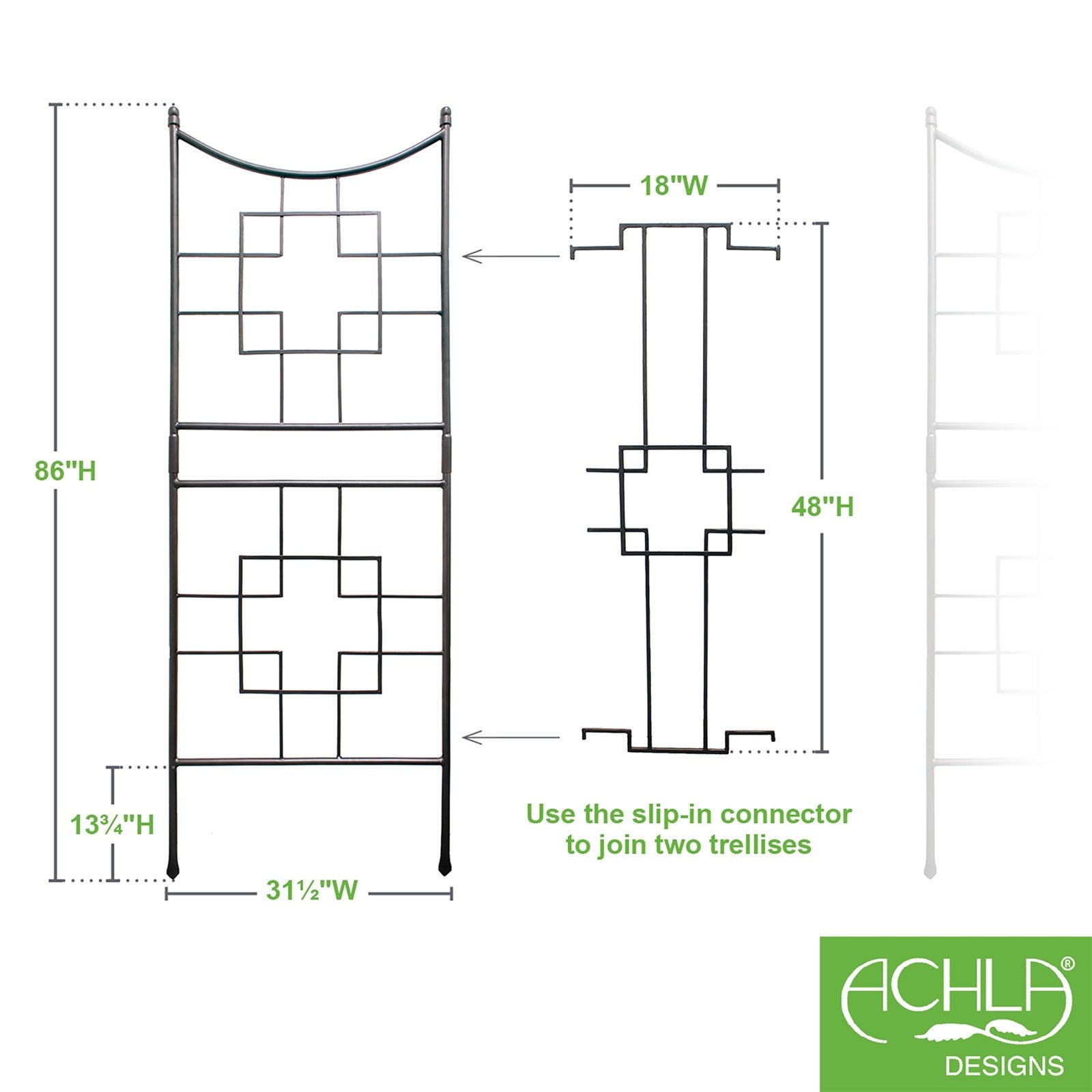 ACHLA Square-On-Squares Trellis | Wrought Iron Graphite Powder Coat | Garden & Patio Plant Support | 31.5 x 1.5 x 86 in | Model FT-25