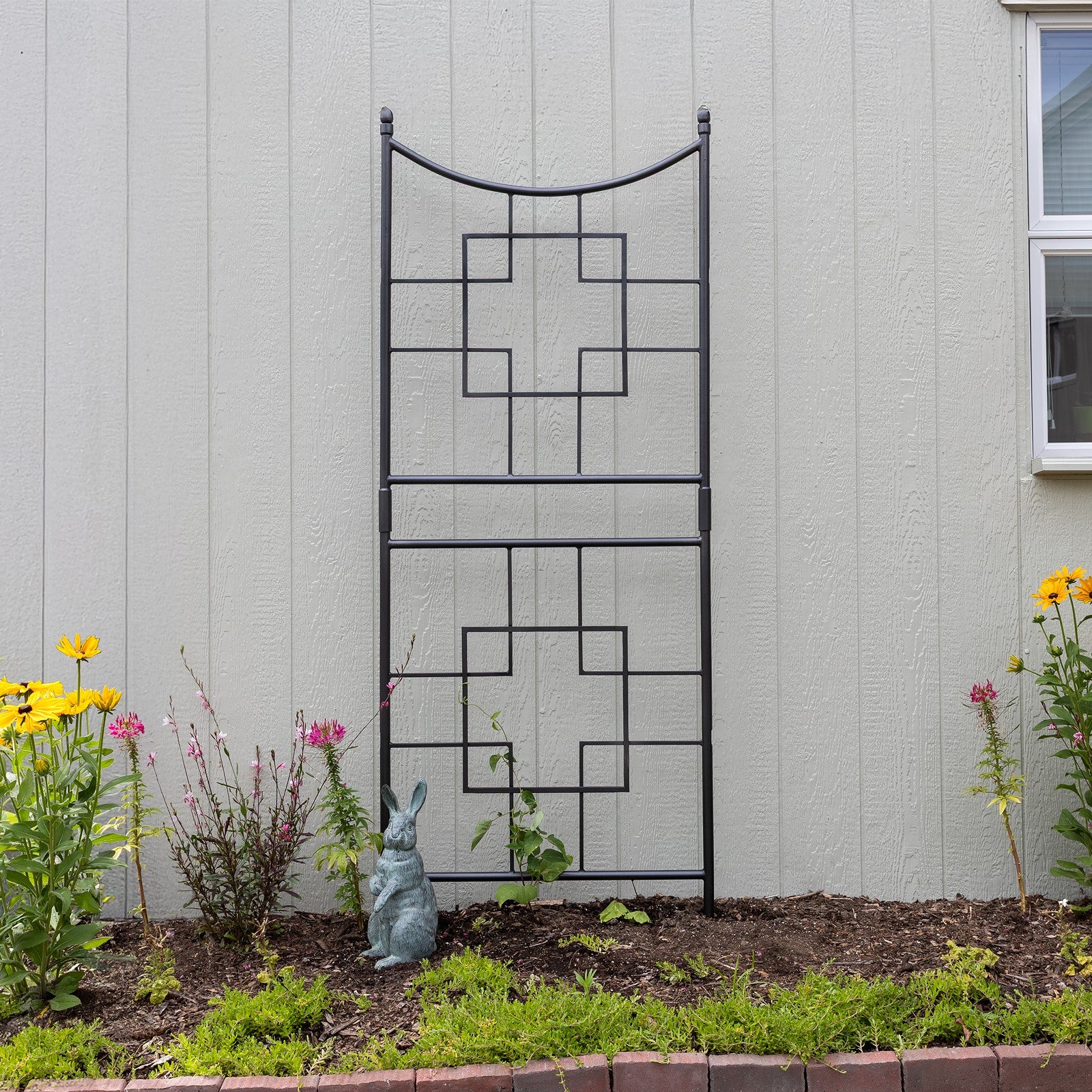 ACHLA Square-On-Squares Trellis | Wrought Iron Graphite Powder Coat | Garden & Patio Plant Support | 31.5 x 1.5 x 86 in | Model FT-25