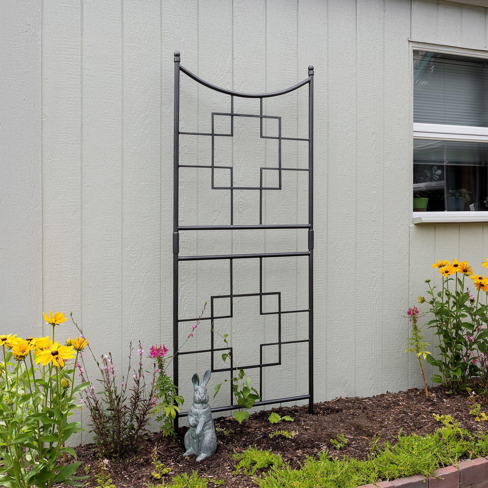 ACHLA Square-On-Squares Trellis | Wrought Iron Graphite Powder Coat | Garden & Patio Plant Support | 31.5 x 1.5 x 86 in | Model FT-25