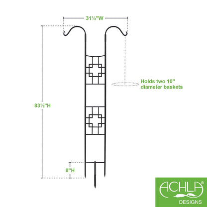 ACHLA Square-On-Squares Double Pole Trellis 31.5in Wrought Iron | Juniper Green Powder Coat | Outdoor Garden & Patio Vertical Element | Model FT-26
