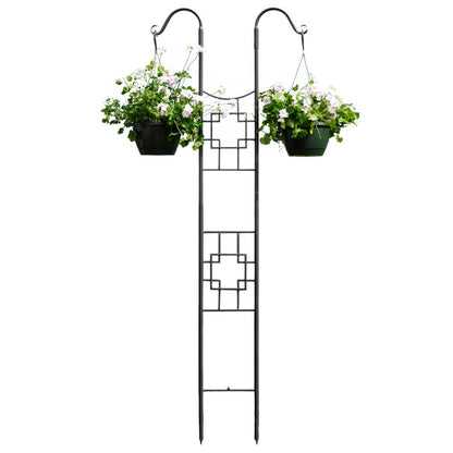 ACHLA Square-On-Squares Double Pole Trellis 31.5in Wrought Iron | Juniper Green Powder Coat | Outdoor Garden & Patio Vertical Element | Model FT-26