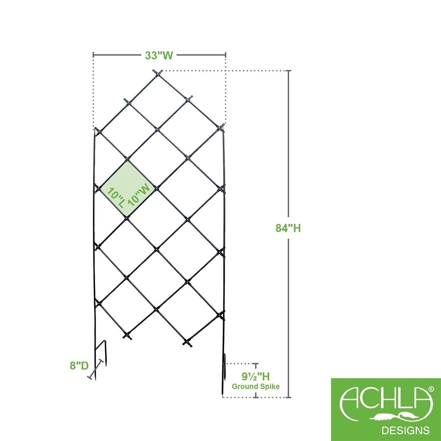 ACHLA Lattice Trellis 36in W x 95in H Free Standing | Graphite Powder Coated Iron | Outdoor Privacy Screen & Garden Support | Model FT-30