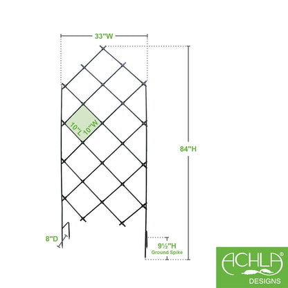 ACHLA Lattice Trellis 36in W x 95in H Free Standing | Graphite Powder Coated Iron | Outdoor Privacy Screen & Garden Support | Model FT-30