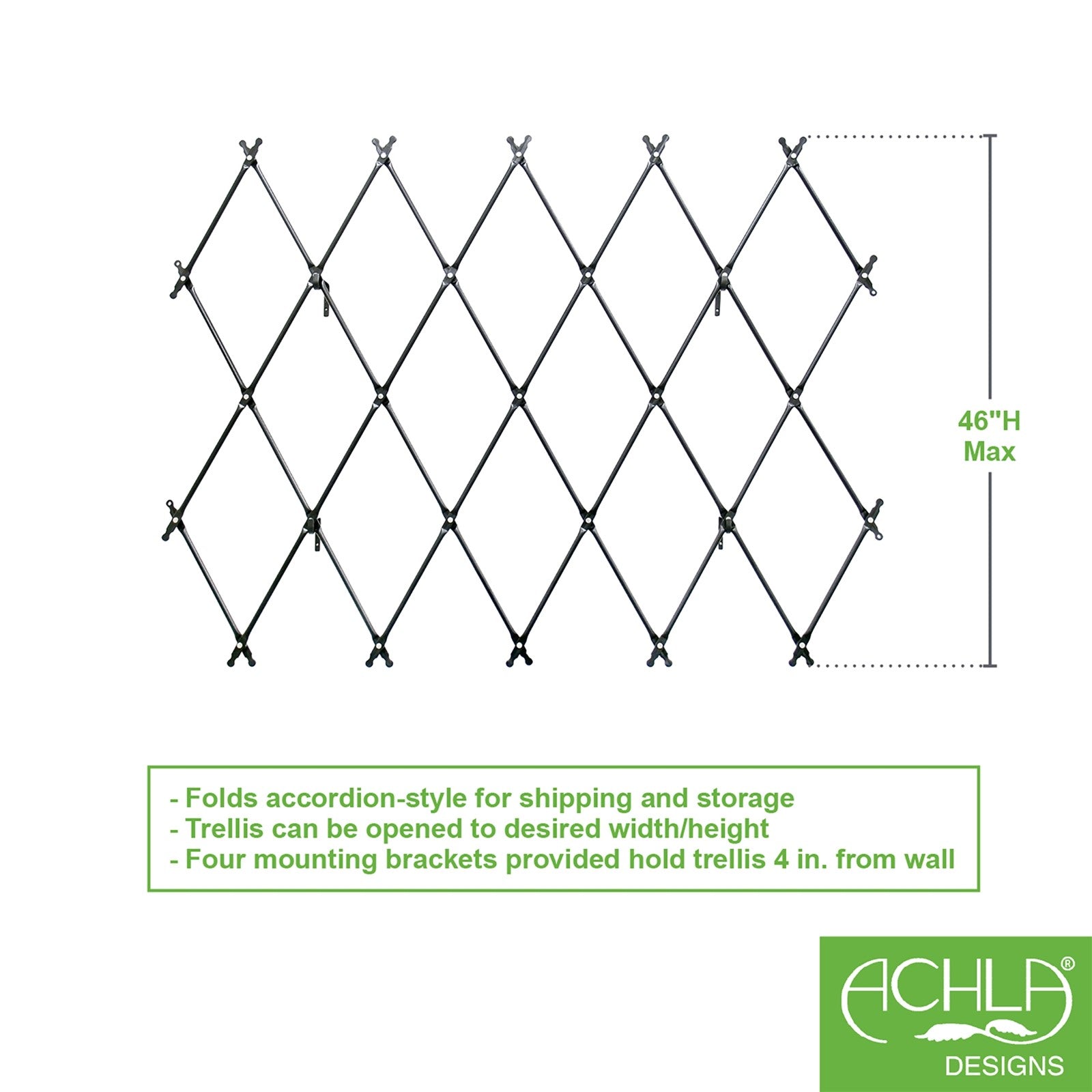 ACHLA Cottage Collection Folding Trellis 67in W x 43in H | Wall-Mounted Graphite Iron Lattice | Garden Privacy Screen & Climbing Plant | Model FT-32G