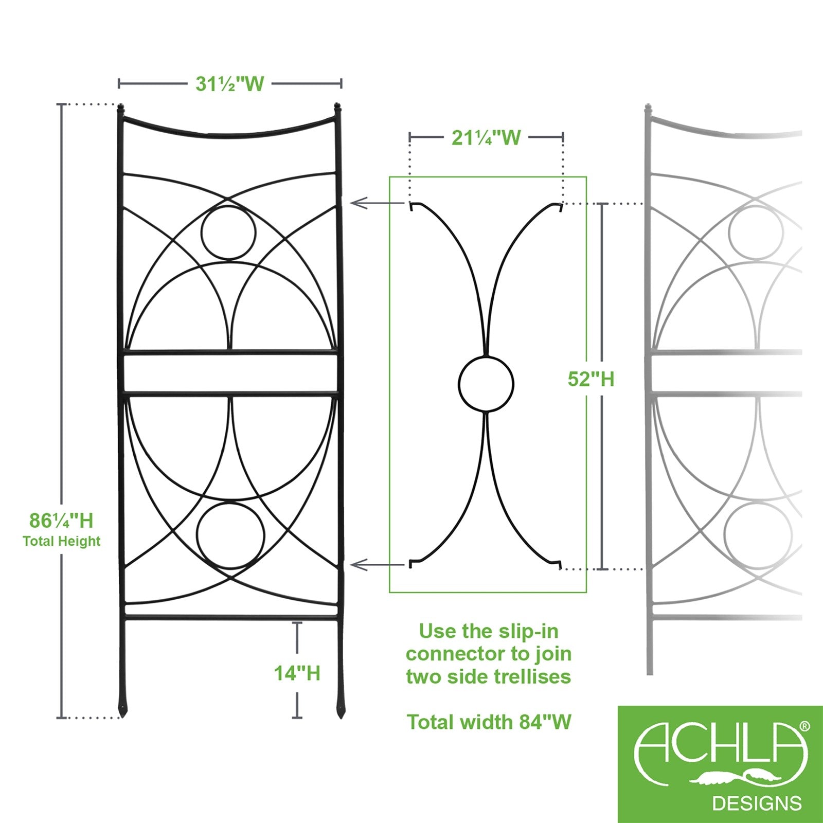 ACHLA Aurora Trellis Center Link | Black Powdercoat Wrought Iron | Garden & Patio Plant Support | 86 in H, Connects Modular Trellises | Model FT-34