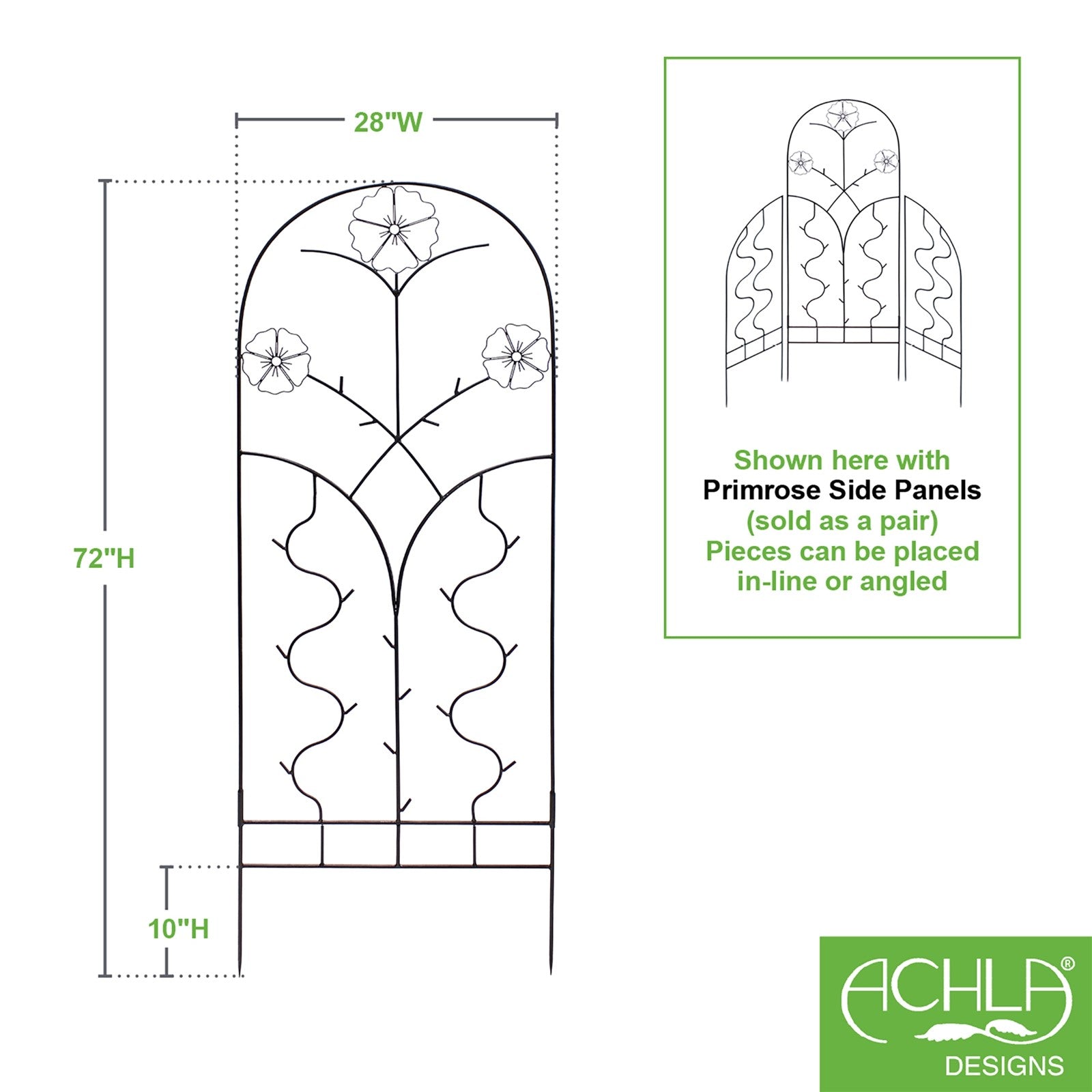 ACHLA Primrose Trellis 72in H | Wrought Iron Black Powder Coated | Outdoor Garden & Wall Plant Climber | 28 x 1 x 72 in | Model FT-42