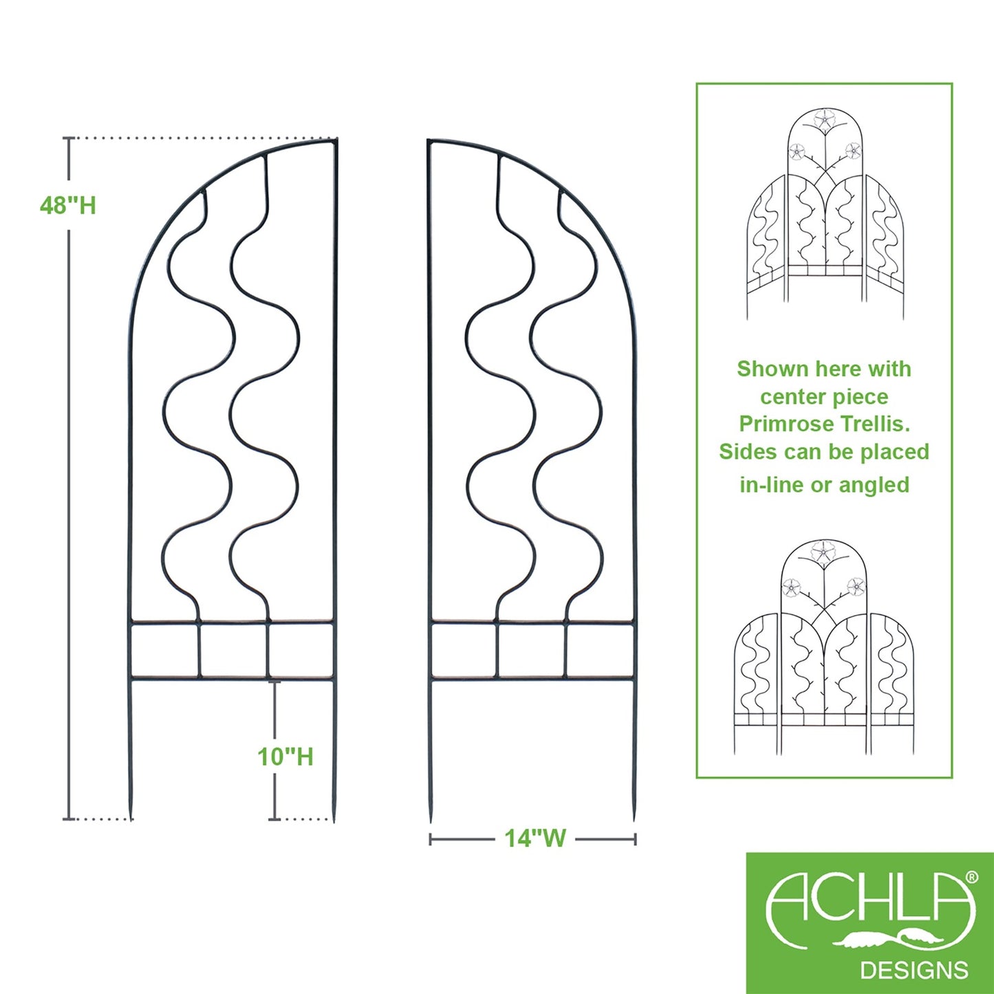 ACHLA Primrose Trellis Side Panels 48in H x 14in W | Wrought Iron Black Powder Coated | Outdoor Garden & Patio Trellis | 1 x 14 x 48 in | Model FT-42S