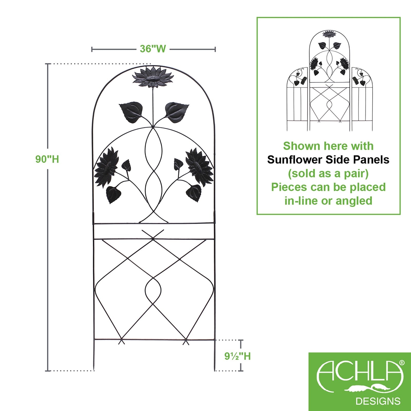 ACHLA Sunflower Trellis 90in H | Wrought Iron Black Powder Coated | Garden & Patio Climbing Plant Support | 36 x 1 x 90 in | Model FT-43