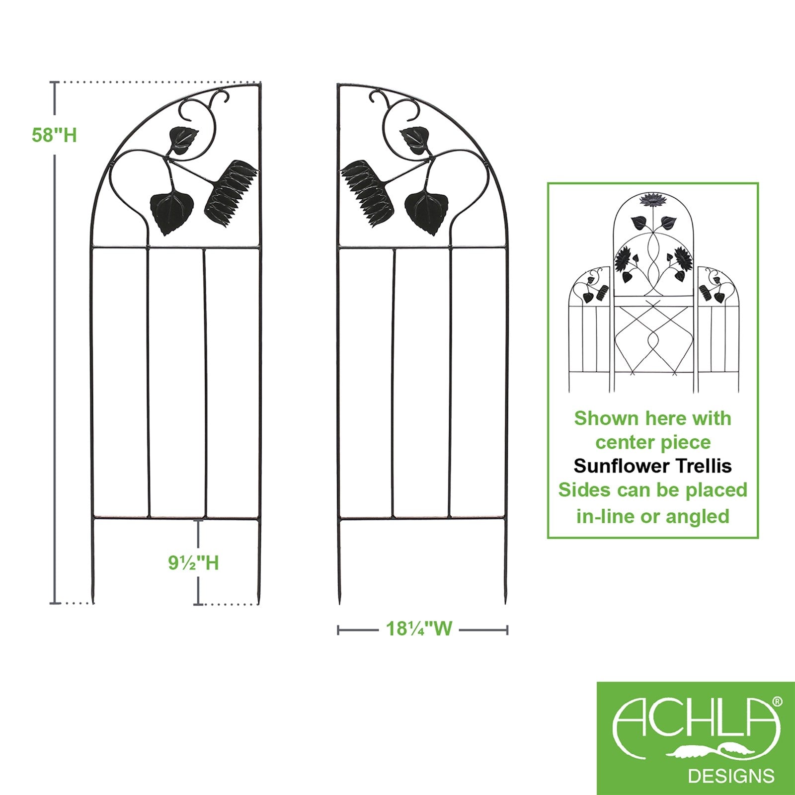 ACHLA Sunflower Trellis Side Panels 58in | Wrought Iron Black Powder Coated | Garden & Patio Trellis Depth | 1 x 18.25 x 58 in | Model FT-43S