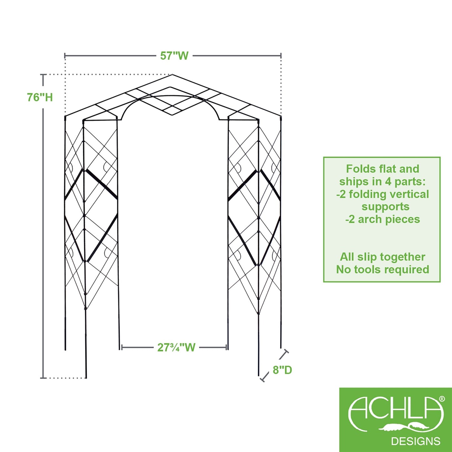 ACHLA Athena Trellis 57in Wrought Iron Garden Trellis | Black Powdercoat | Vertical Garden & Climbing Plant Support | 57 x 8 x 76 in | Model FT-46