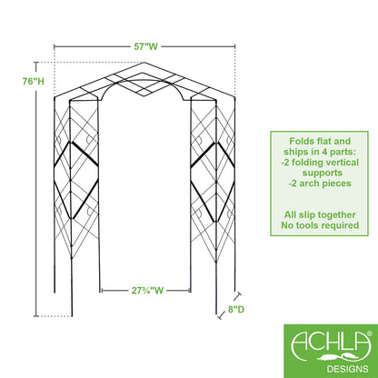 ACHLA Athena Trellis 57in Wrought Iron Garden Trellis | Black Powdercoat | Vertical Garden & Climbing Plant Support | 57 x 8 x 76 in | Model FT-46