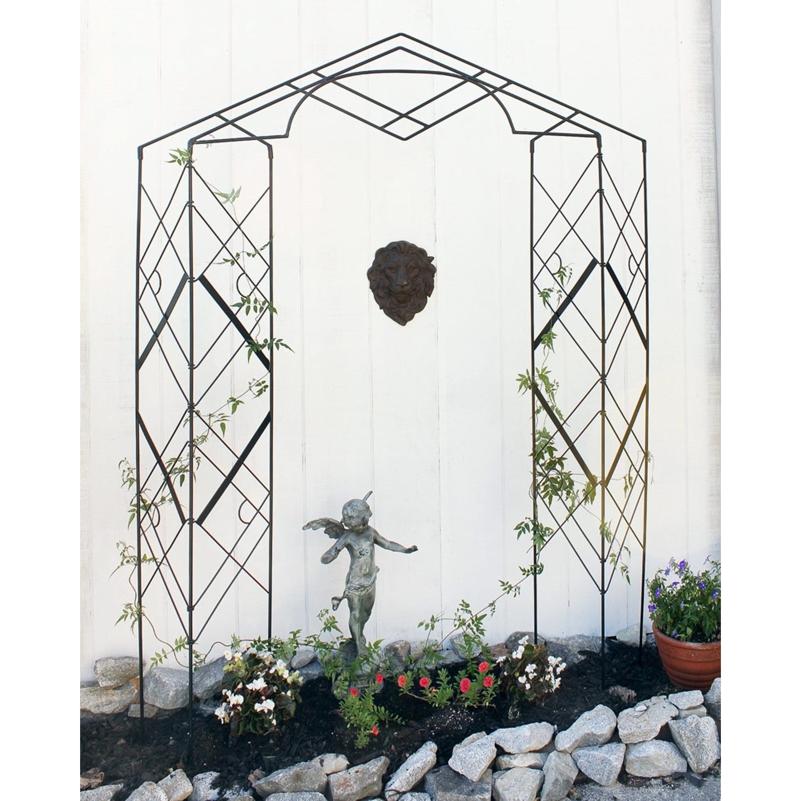 ACHLA Athena Trellis 57in Wrought Iron Garden Trellis | Black Powdercoat | Vertical Garden & Climbing Plant Support | 57 x 8 x 76 in | Model FT-46