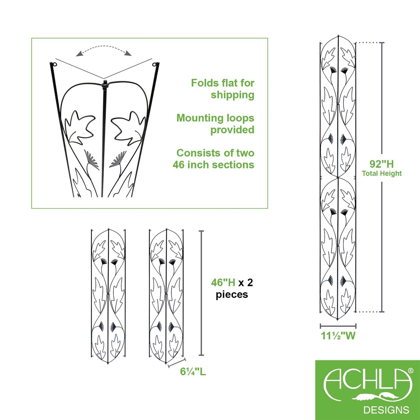 ACHLA Downspout Trellis 92in Tall | Traditional Wrought Iron Black Powdercoat | Garden Bed & Potted Plant Vertical Support | Model FT-47