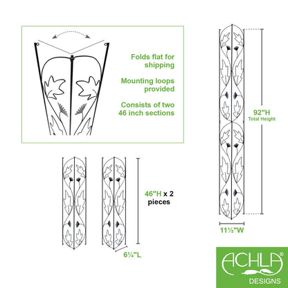 ACHLA Downspout Trellis 92in Tall | Traditional Wrought Iron Black Powdercoat | Garden Bed & Potted Plant Vertical Support | Model FT-47