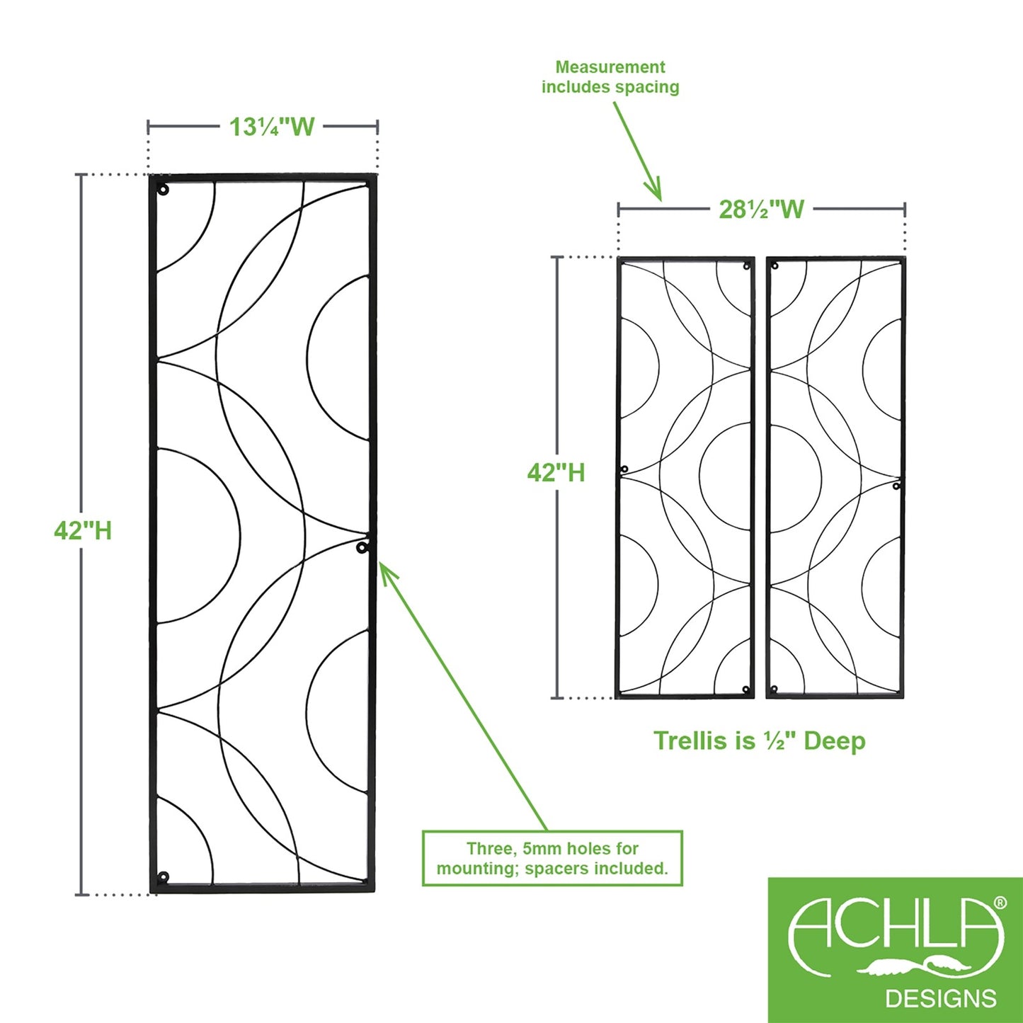 ACHLA Corona Trellis Set of 2 | Wrought Iron Black Powdercoat | Outdoor Garden Wall Support for Roses & Vines | 13.25 x 0.5 x 42 in Each | Model FT-55