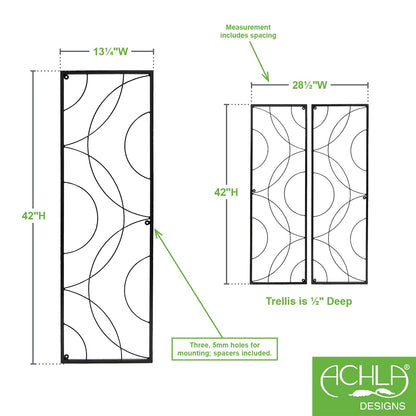 ACHLA Corona Trellis Set of 2 | Wrought Iron Black Powdercoat | Outdoor Garden Wall Support for Roses & Vines | 13.25 x 0.5 x 42 in Each | Model FT-55