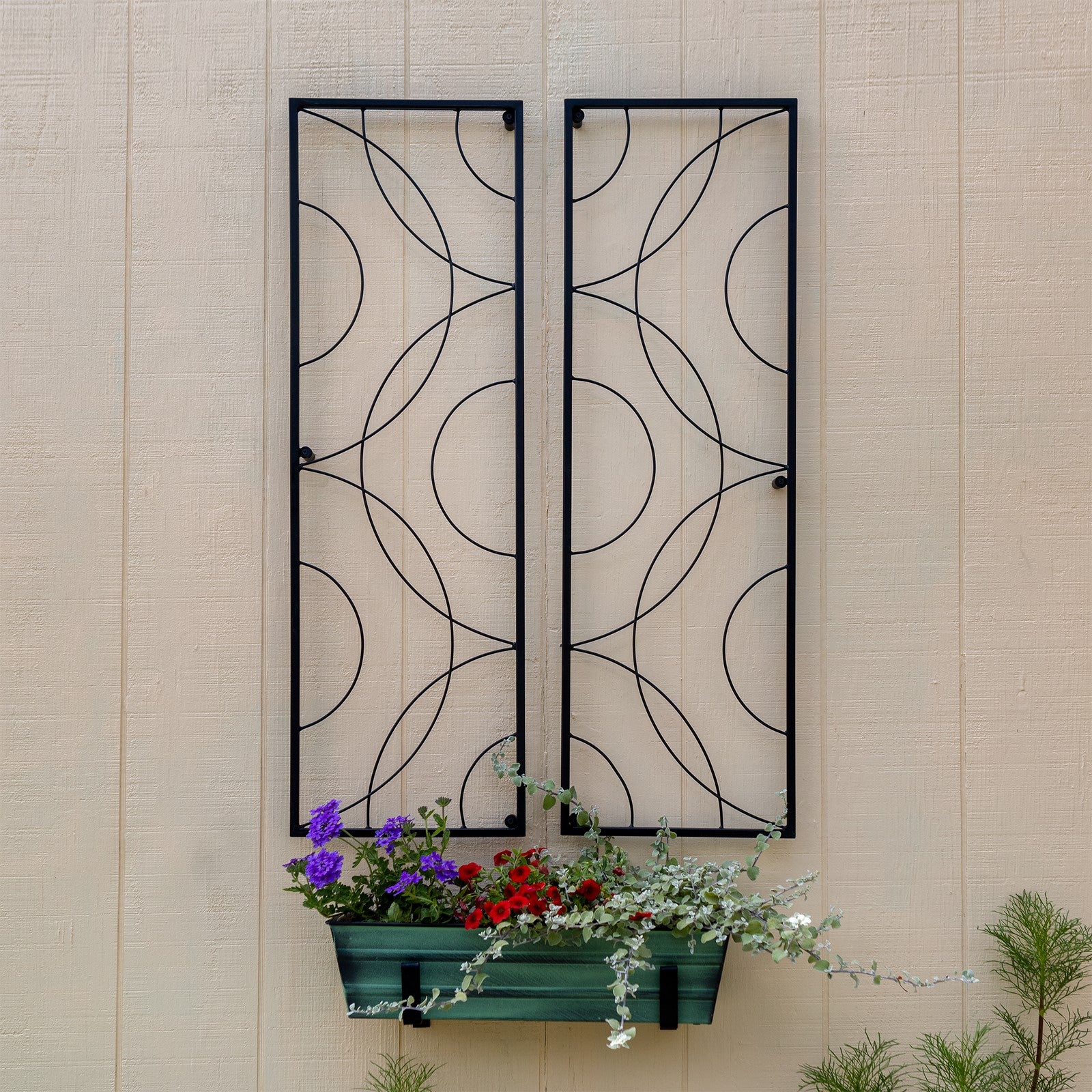 ACHLA Corona Trellis Set of 2 | Wrought Iron Black Powdercoat | Outdoor Garden Wall Support for Roses & Vines | 13.25 x 0.5 x 42 in Each | Model FT-55