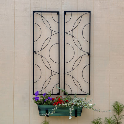 ACHLA Corona Trellis Set of 2 | Wrought Iron Black Powdercoat | Outdoor Garden Wall Support for Roses & Vines | 13.25 x 0.5 x 42 in Each | Model FT-55
