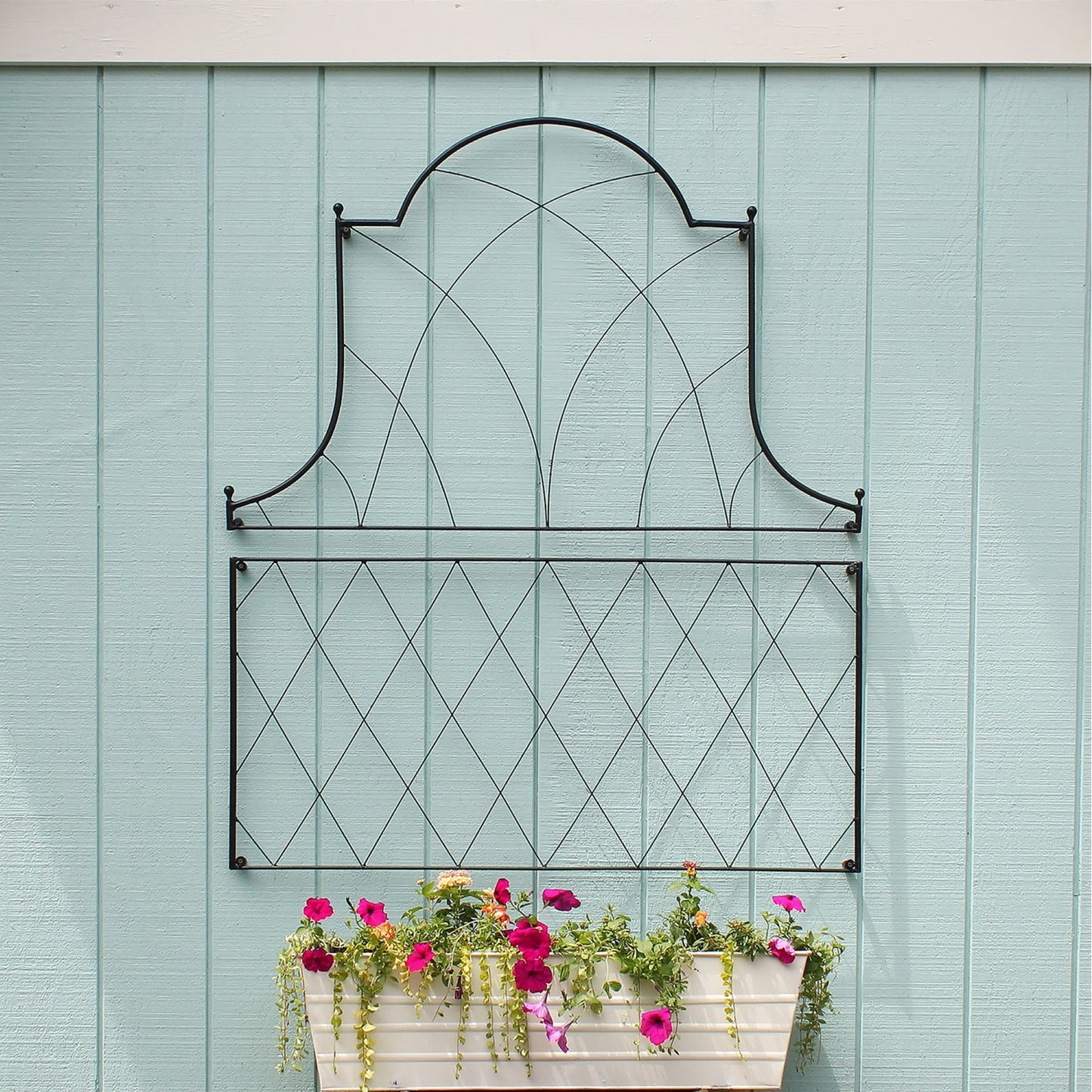 ACHLA Somerset Trellis Set of 2 | Wall-Mounted Wrought Iron Garden Trellis | 46 x 53 in, Black Powdercoat | For Roses, Clematis & | Model FT-56