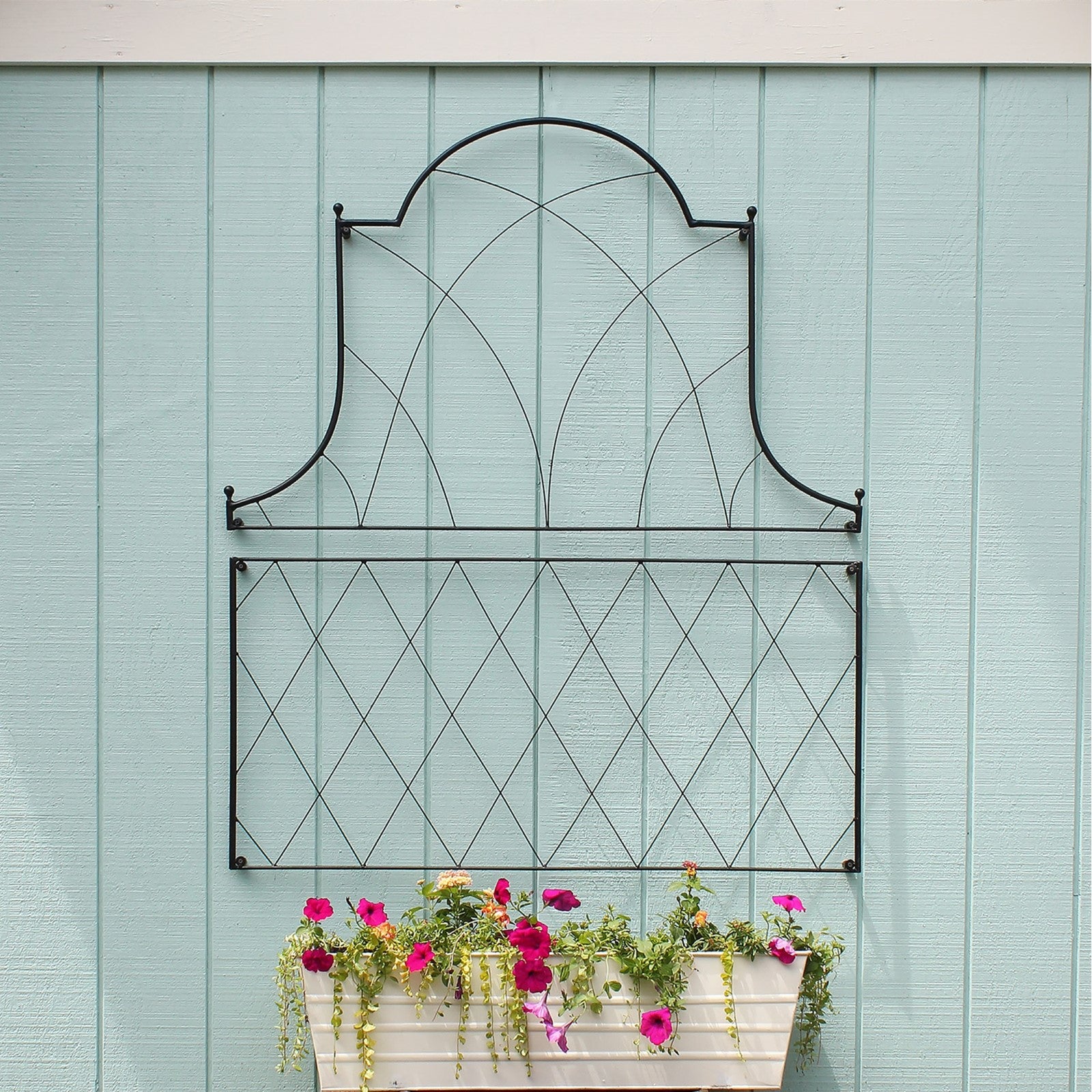 ACHLA Somerset Trellis Set of 2 | Wall-Mounted Wrought Iron Garden Trellis | 46 x 53 in, Black Powdercoat | For Roses, Clematis & | Model FT-56