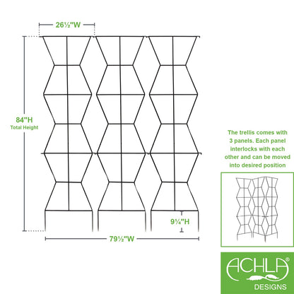 ACHLA Zigzag Screen Trellis 79.5in Wide | Modern Black Wrought Iron | Patio & Garden Green Screen | 79.5 x 26.5 x 84 in | Model FT-60