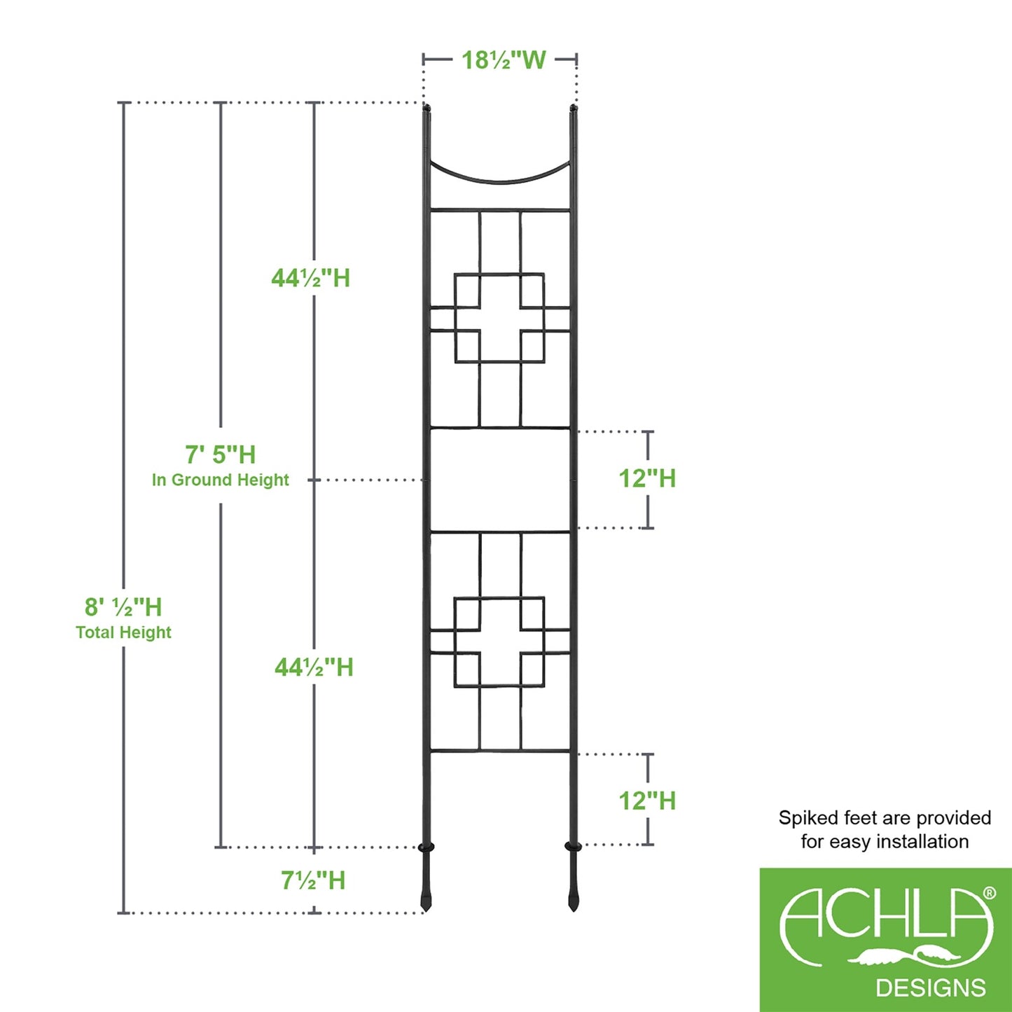 ACHLA Square-on-Squares 96in Slim Trellis | Wrought Iron Graphite Powdercoat | Garden & Patio Climbing Plant Support | Model FT-64