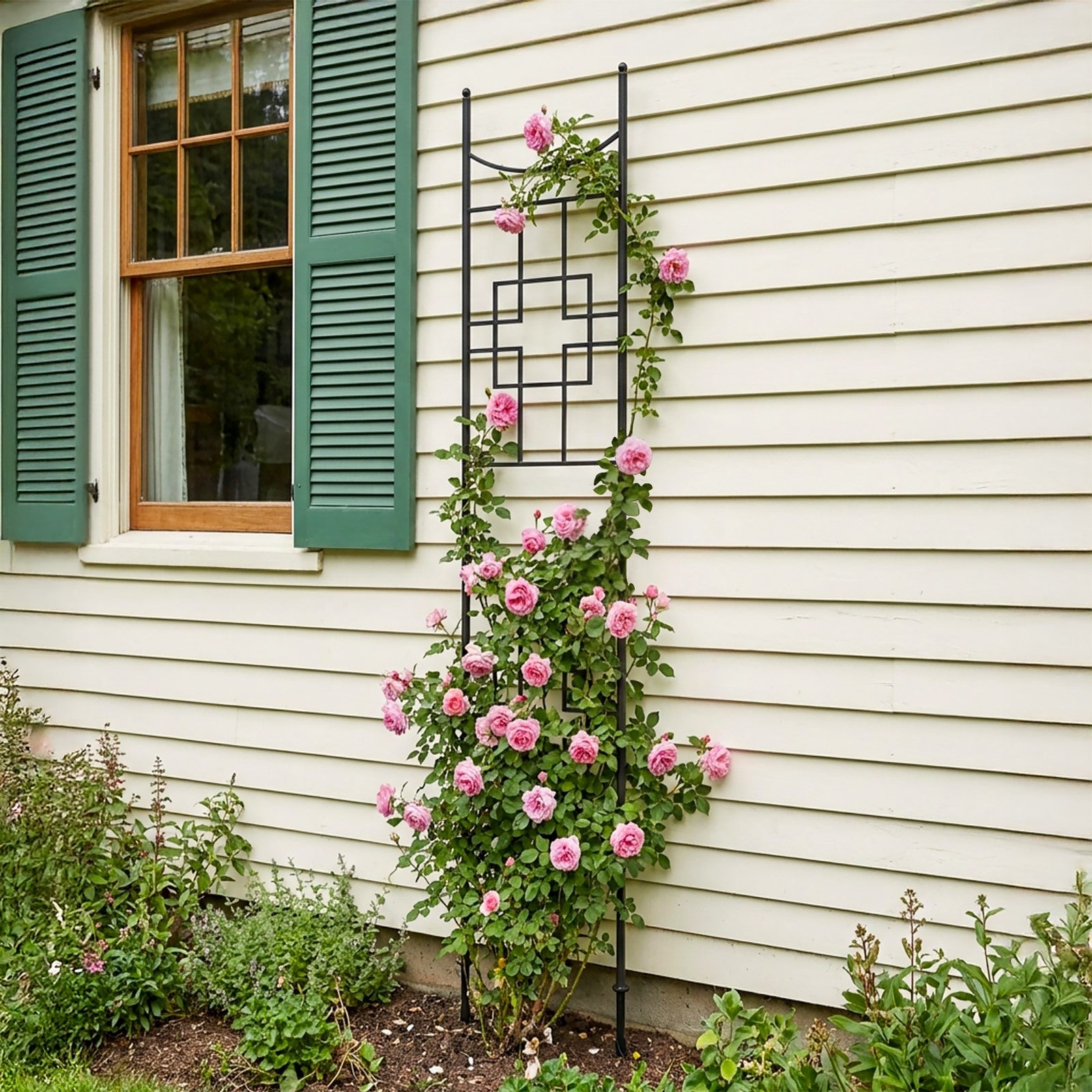 ACHLA Square-on-Squares 96in Slim Trellis | Wrought Iron Graphite Powdercoat | Garden & Patio Climbing Plant Support | Model FT-64