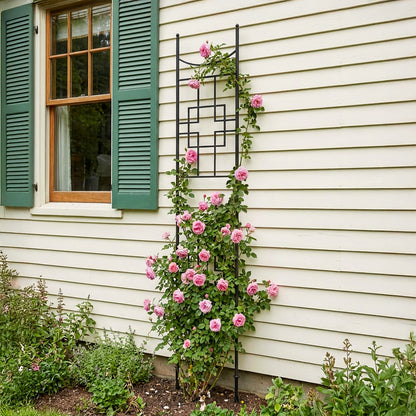 ACHLA Square-on-Squares 96in Slim Trellis | Wrought Iron Graphite Powdercoat | Garden & Patio Climbing Plant Support | Model FT-64