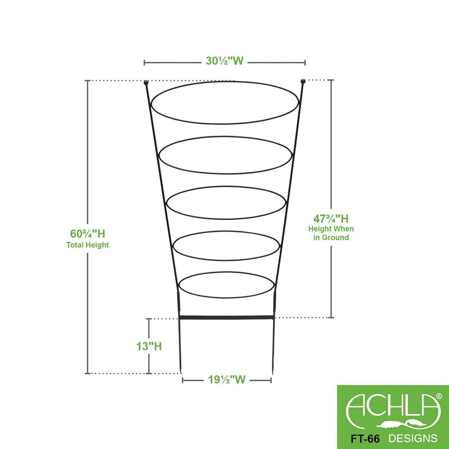 ACHLA Ovals Trellis 61in H | Wrought Iron Black Powdercoat | Garden & Patio Climbing Plant Support | 30 x 30 x 61 in | Model FT-66