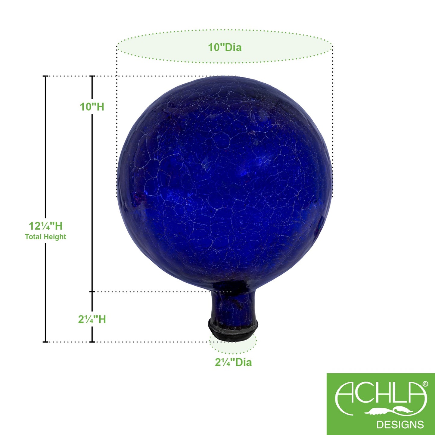 ACHLA 10in Gazing Globe | Blue Crackle Hand-Blown Glass | Garden & Patio Accent | 10 x 10 x 12 in | Model G10-BL-C