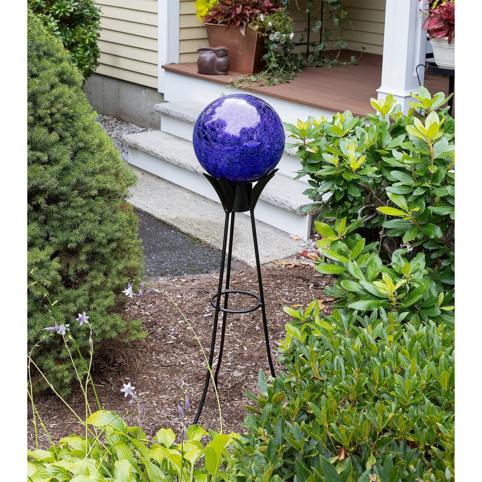 ACHLA 10in Gazing Globe | Blue Crackle Hand-Blown Glass | Garden & Patio Accent | 10 x 10 x 12 in | Model G10-BL-C