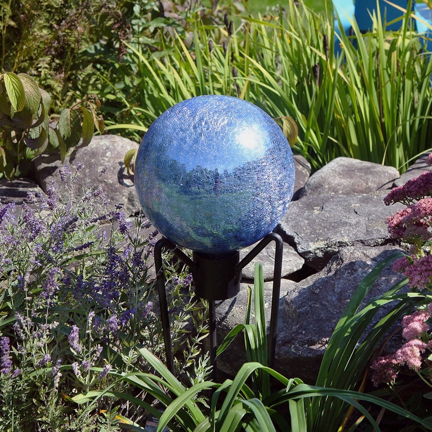 ACHLA 10in Gazing Globe | Blue Lapis Crackle Glass | Garden & Patio Accent | 10 x 10 x 12 in | Model G10-BLL-C