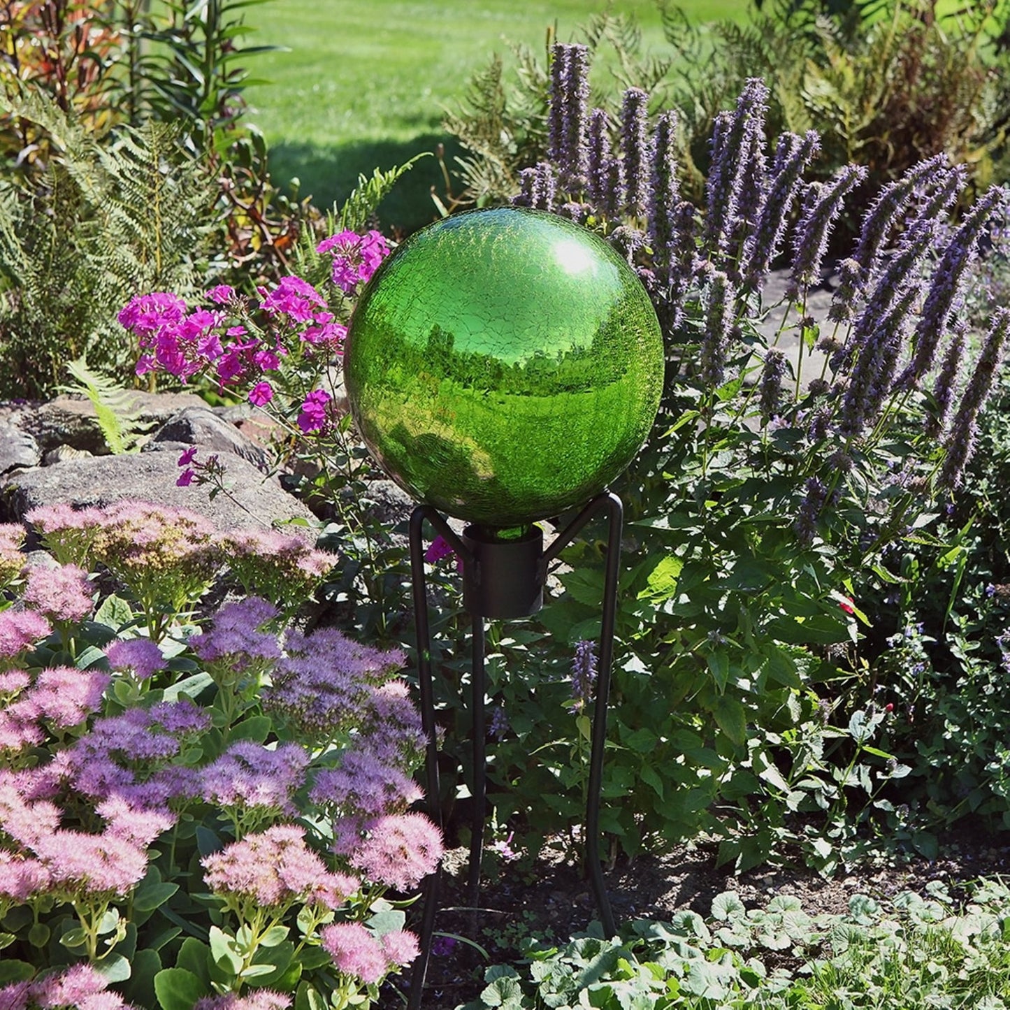 ACHLA 10in Gazing Globe | Fern Green Crackle Glass | Garden & Patio Decor | 10 x 10 x 12 in | Model G10-FG-C