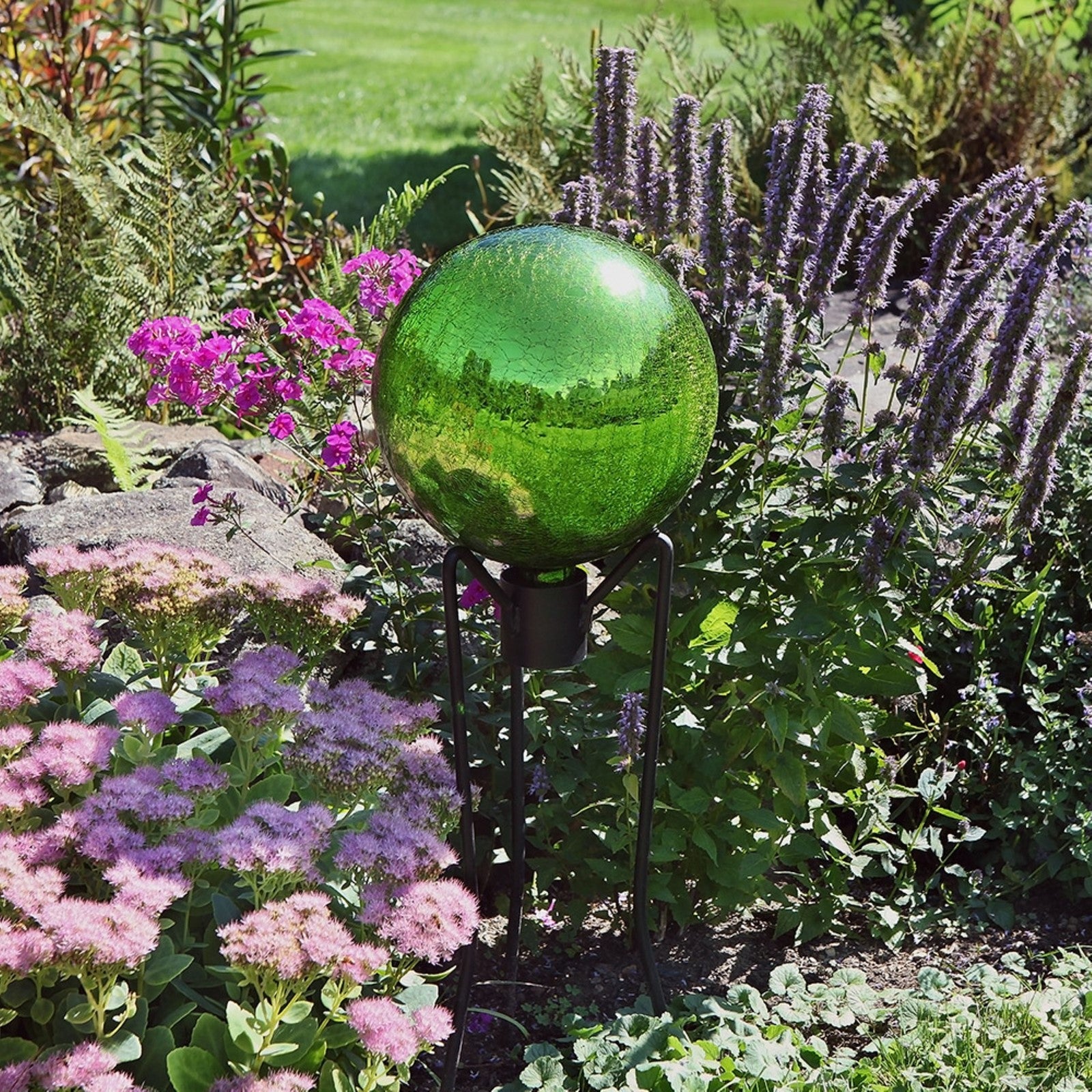 ACHLA 10in Gazing Globe | Fern Green Crackle Glass | Garden & Patio Decor | 10 x 10 x 12 in | Model G10-FG-C