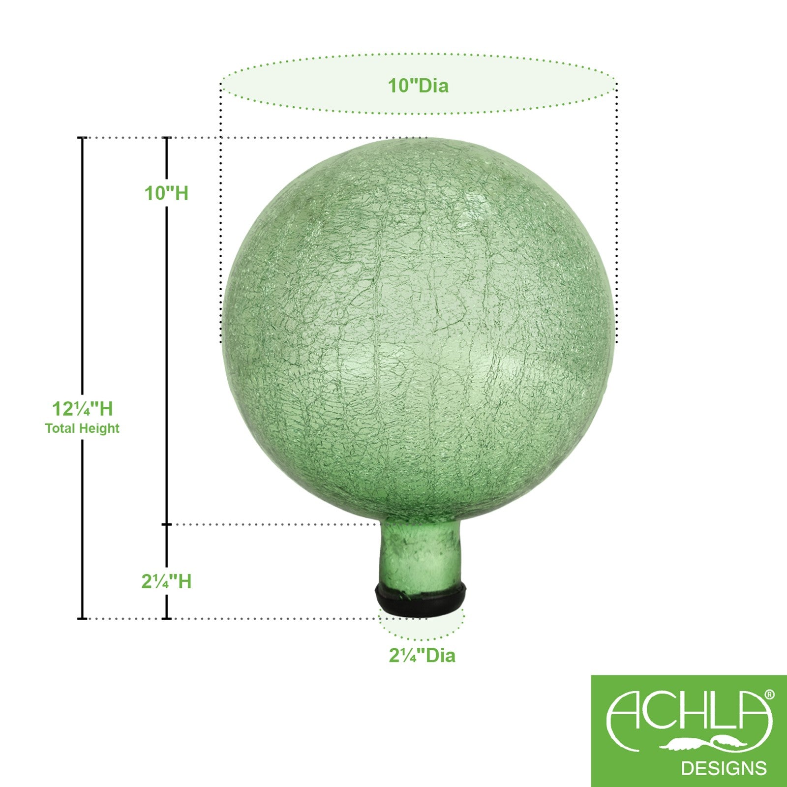 ACHLA G10 10in Gazing Globe | Crackle Light Green Hand-Blown Glass | Garden & Patio Accent | 10 x 10 x 12 in | Model G10-LG-C