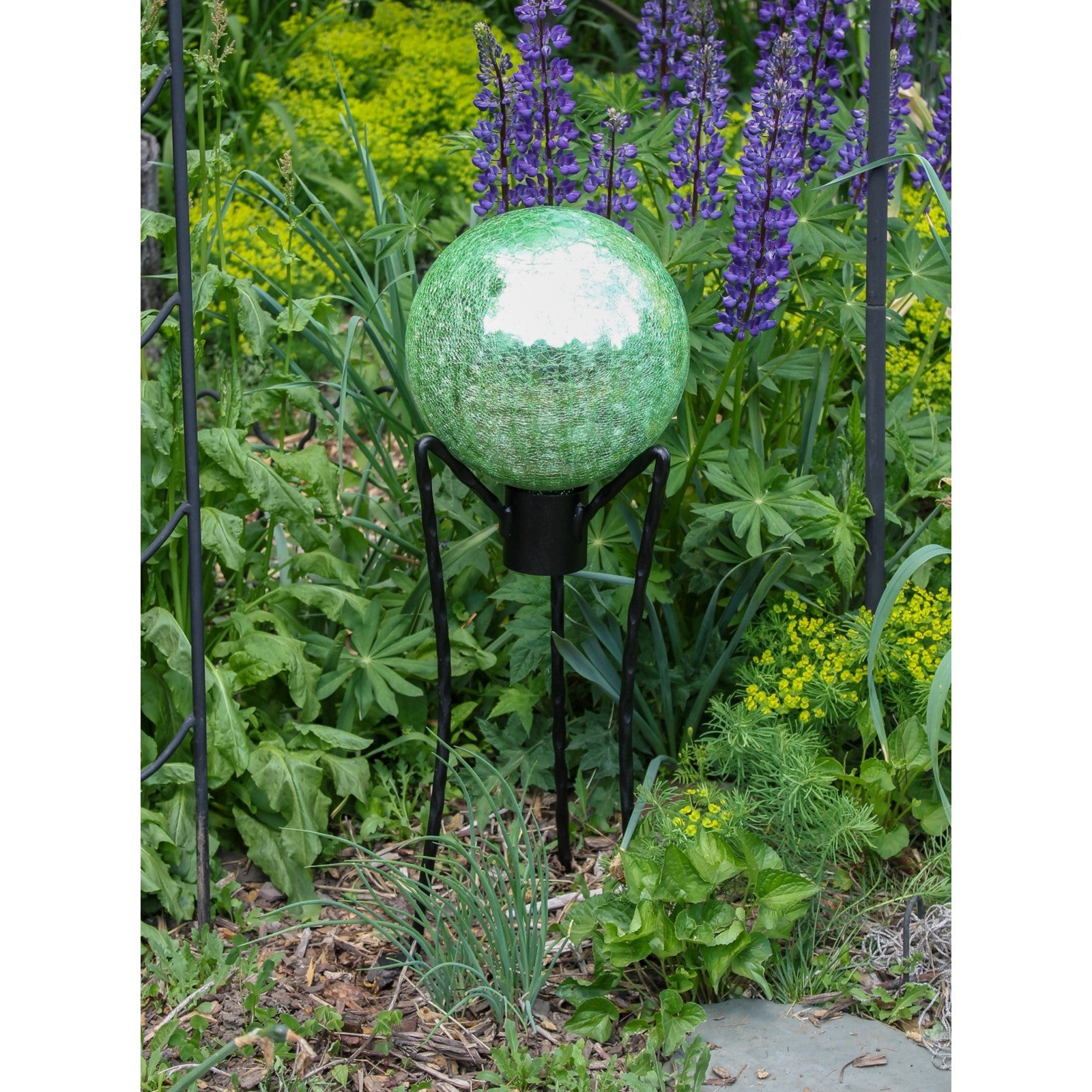 ACHLA G10 10in Gazing Globe | Crackle Light Green Hand-Blown Glass | Garden & Patio Accent | 10 x 10 x 12 in | Model G10-LG-C