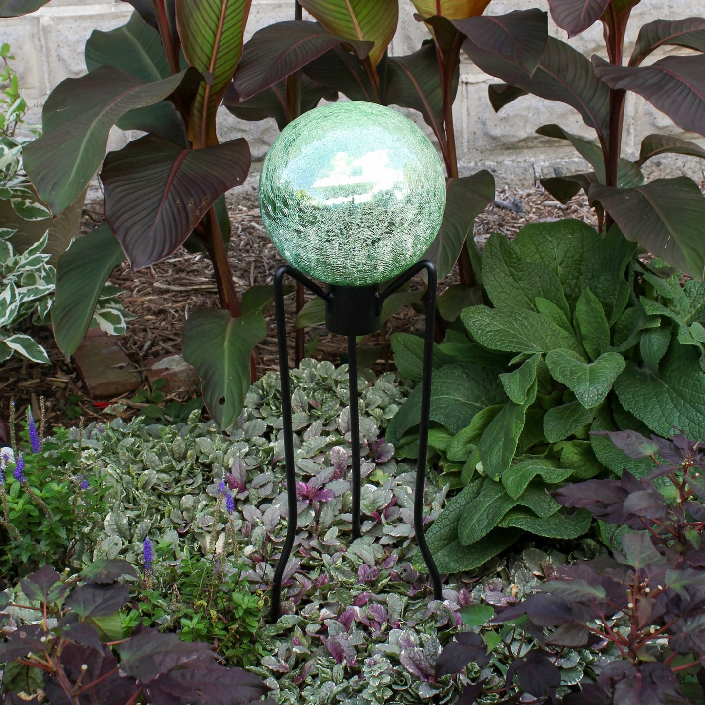 ACHLA G10 10in Gazing Globe | Crackle Light Green Hand-Blown Glass | Garden & Patio Accent | 10 x 10 x 12 in | Model G10-LG-C