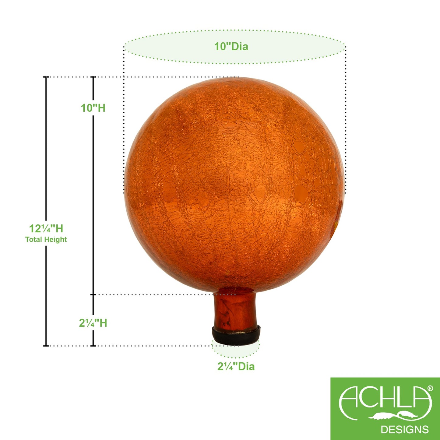 ACHLA 10in Gazing Globe | Mandarin Crackle Glass | Garden & Patio Decor | 10 x 10 x 12 in | Model G10-M-C