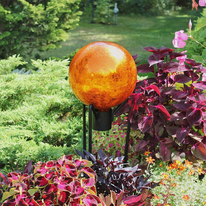 ACHLA 10in Gazing Globe | Mandarin Crackle Glass | Garden & Patio Decor | 10 x 10 x 12 in | Model G10-M-C