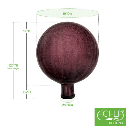 ACHLA 10in Gazing Globe | Crackle Plum Hand-Blown Glass | Garden & Patio Accent | 16 x 16 x 16 in | Model G10-PL-C