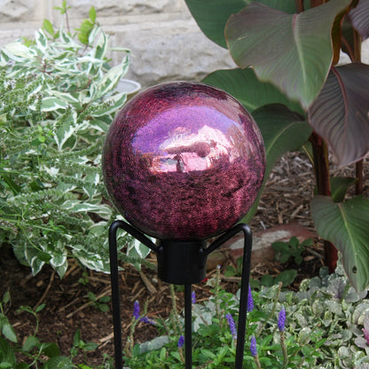 ACHLA 10in Gazing Globe | Crackle Plum Hand-Blown Glass | Garden & Patio Accent | 16 x 16 x 16 in | Model G10-PL-C